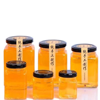 China Wholesale Glass Food Jar Square 500ml Honey Jar With Metal Closing Lid Honey Jars Glass Square for sale