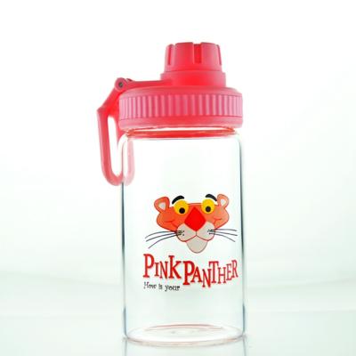 China Eco-Friendly 12oz Pink Panther Refillable Personalized Refillable Outdoor Portable Student Glass Water Bottle for sale