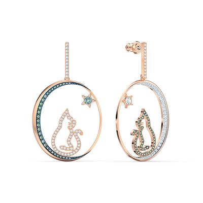 China Popular fashion unique design pave diamond star moon and cat gold plated jewelry earrings for sale