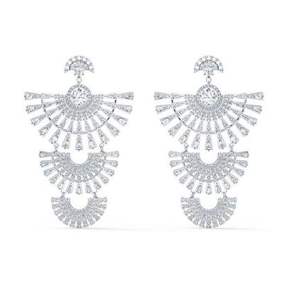 China 2021 Popular Trendy Fashion Fan Geometry Delicate Zircon Stud Earrings For Woman Jewelry for sale