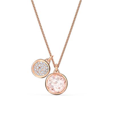 China Europe Style Popular Pink Zircon Inlaid Round Cut Pendant Glazed Female Necklace for sale