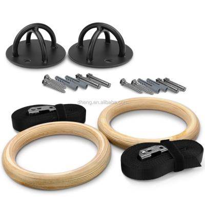 China Laminated wood with easy installation and high tension nylon stretch band support up to 660 lbs wooden gymnastic rings with x mount for sale