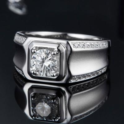 China High Quality Remarkable Hip Hop Jewelry 1 Carat Moissanite 925 Ring Men Silver Plated for sale