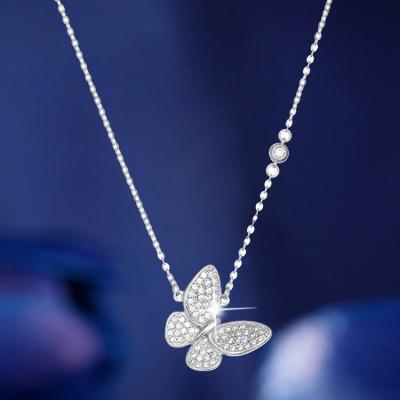 China Luxury Zircon 925 Sterling Silver Butterfly Pendant Necklace Sparkling Women's Jewelry 5A FASHIONABLE for sale