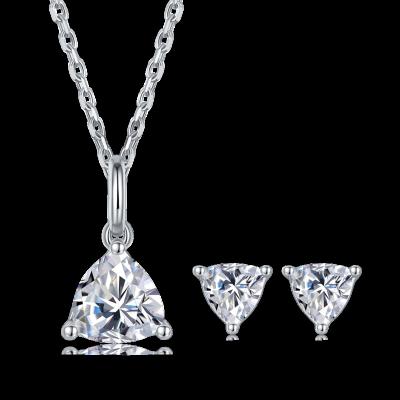 China Office/Custom Trillion Cut 1.0ct Moissanite Women Earrings Necklace 925 Silver Jewelry Set Maker Career Jewelry for sale