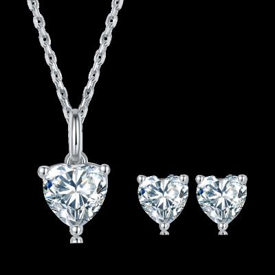 China Fashionable Casual/Sporty Brilliant Heart Earrings Stud Necklace 925 Silver Cut 1.0ct Moissanite Bridal Jewelry Set for sale