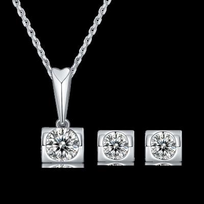 China CLASSIC Minimalist Round Brilliant Cut Diamond Earrings Necklace Silver Jewelry Set 925 Sterling Women for sale