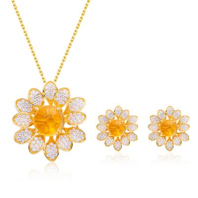 China TRENDY natural citrine jewelry set of 925 gold jewelry flower necklace silver luxury fashionable stud earrings for sale