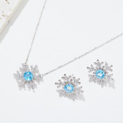 China Natural Gemstone Blue Topaz Jewelry Set High Quality FASHIONABLE Women Snowflake 925 Silver Jewelry Set for sale