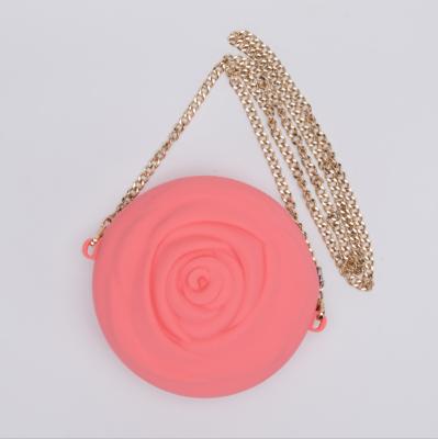 China Reuse Silicone Rose Shape Messenger Bag Fashion Silicone Pouch For Girls Female Silicone Money Wallet Bag For Kids for sale