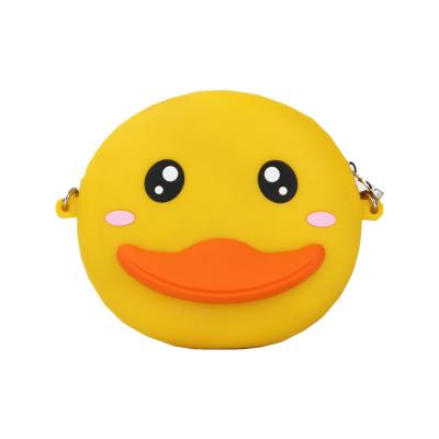 China Silicone Cartoon Duck Shape Cross-body Shoulder Bag Fashion Animal Silicone Handbag For Money Coin Customized Silicone Pouch Bulk Bag for sale