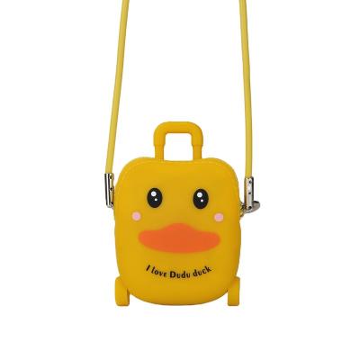 China Wholesale Waterproof Silicone Trolley Case Mini Cross-Body Bag Cute Duck New Arrival Silicone Shoulder Bag Silicon Zipper Coin Bag for sale