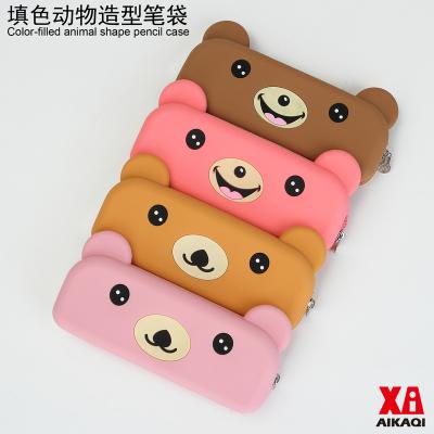 China Schools & Offices New Arrival Coloring On Pen Case Animal Shape Silicone Zipper Pencil Bag Large Capacity Silicon Bag For School Kids for sale