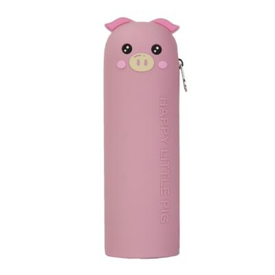 China Schools & 2022 New Office Item Pink Piglet Pencil Bag For Stationery Storage Cute Cartoon Animal Silicone Pen Case For School Office Supplies for sale