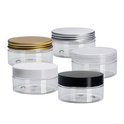 China 100ml 200ml 8oz 300ml 12oz 500ml Custom Mouth Clear White Amber Black Wide Cosmetic Containers Pet Plastic Jar With Aluminum Lid for sale