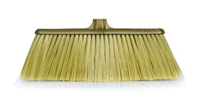 China Lobby Plastic Brooms Soft Fiber With Match Wooden Handle Golden Shinny for sale