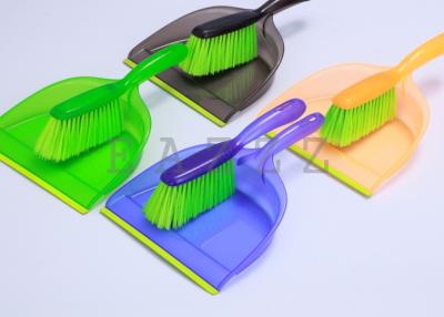 China Deluxe Transparent Long Handled Dustpan and Brush set Green Fiber for sale