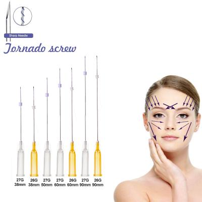 China 26G collagen growth 60mm screwed tornado thread eye lift pdo adult facial thread most popular for skin tightening for sale