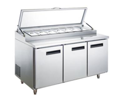 China Single-Temperature Three door stainless steel fruit salad preparation table cooler in commercial restaurant for sale