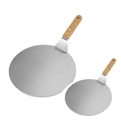 China 12 Inch Round Workable 10 Shape Stainless Steel Pizza Peel Spatula Pizza Cutter With Wooden Handle for sale