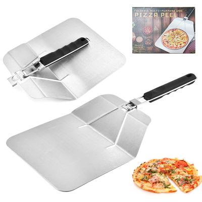 China Stored Pizza Spatula Pizza Peel Paddle With Long Aluminum Foldable Handle 10x12inch for sale