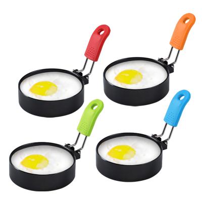 China Hot Selling Viable Non Stick Egg Cooking Ring 4Pcs Multicolor Stainless Steel Omelet Cake Mold Selection With Color Box for sale