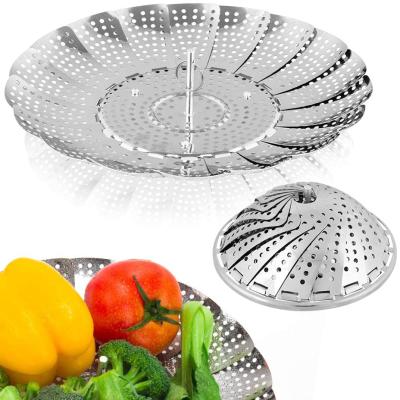 China Sustainable Collapsible Rice Pot Stainless Steel Kitchen Vegetable Steamer Basket for sale