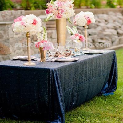 China Oilproof Blue Glitter Sequin Fancy Wedding Navy Table Cloth for sale