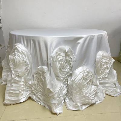 China Custom Made Table Cloth Handmade And Durable Outdoor Wedding Tablecloth Banquet Rosette Table Cloth Satin Round for sale