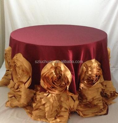 China Fancy Design Red Round Satin Rosette Tablecloth Wedding Handmade and Durable for sale