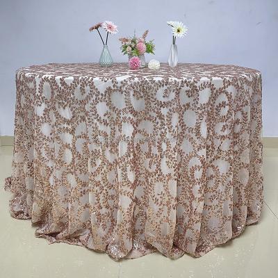 China Elegant Glitter Rose Gold Sequin Oilproof Wedding Tablecloth for sale