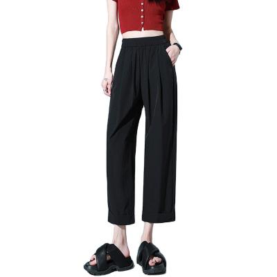 China 2023 Anti-wrinkle high waist work suit waved quick dry pants summer slim grandma cool 9/4 leg pants summer wide straight thin loose leg for sale