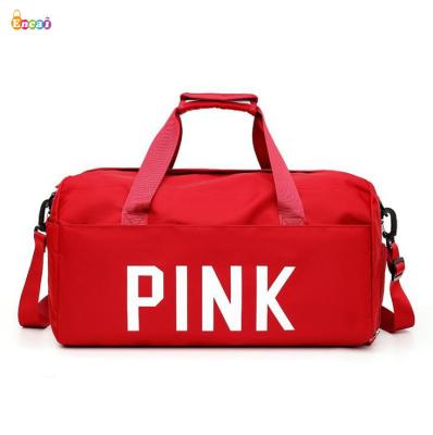 China Encai nylon foldable PINK dry wet go travel bag large capacity duffel cheap excursion shoulder bag for sale