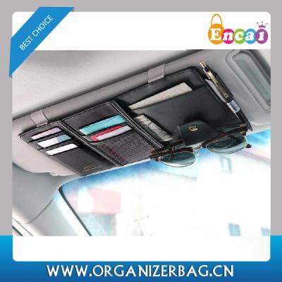 China PU Encai Leather Shape Mulit Car Sunvisor Bag Organizer PU Car Hanging CD Holder for Cards and Ticket Inserts for sale