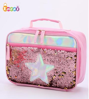 China Encai Mermaid Sequins Insulation Lunch Bag Waterproof Reversible Aluminum Foil Cooler Bag With Handle for sale