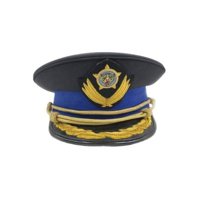 China Logo Classic Black Cap Men Hats Navy Leather Military Officer Military Caps Acceptable Wholesale Price Uniform for sale