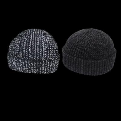 China COMMON Winter OEM Customized Logo Knitted Beanie Cuff Acrylic Outdoor Hat Light Reflective Safety Knit Hat for sale