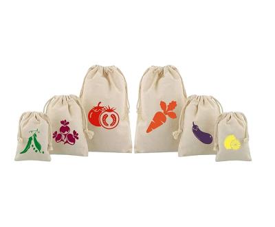 China Cotton Vegetable Bags Recyclable Printed Muslin Reusable Product Bags Organic Cotton for sale