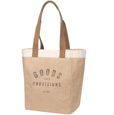 China Hot Sale Handled Custom Logo Designs Now Burlap Market Tote , Reusable Burlap Market Bag Shopping for sale