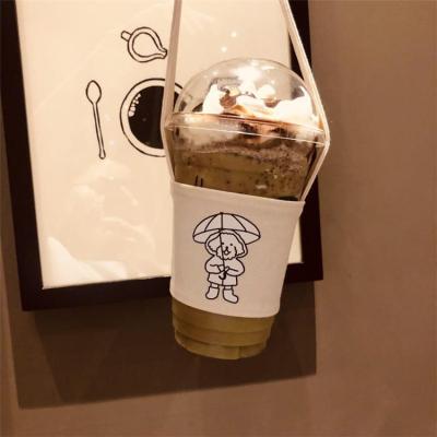 China Wholesale Custom Reusable Eco Handled Canvas Take Away Coffee Milk Cup Bubble Tea Holder for sale