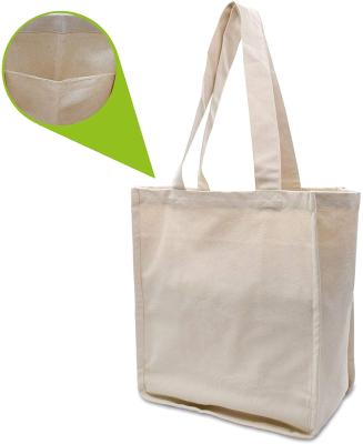 China Handled Canvas Reusable Eco Friendly Natural Organic Washable Grocery Bags, Cotton Shopping Totes Produce Bags With Bottle Sleeves for sale