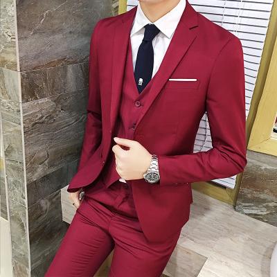 China Anti-wrinkle men's casual suit groom jacket suit set three pieces plus size suit for sale