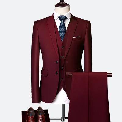 China Anti-wrinkle new Korean version men's business casual suit three sets of two buckles slim men's groom suit suit for sale