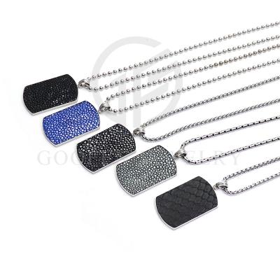 China CLASSIC Dog Chain Necklace With Genuine Stingray Skin Leather Mens Pendant Stainless Steel Chain Necklace for sale