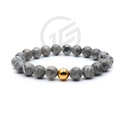 China Trendy Charm Men's Bracelet Gray Map Stone Beads Fashion Stainless Steel Bracelet for sale