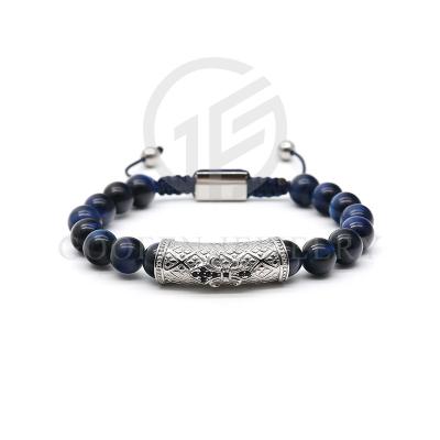 China Fashionable Hot Tiger Eye Beads Bracelet Healthyless Steel Custom Engrave Logo Bracelet for sale