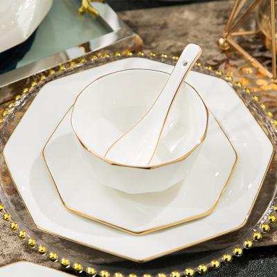 China Chic Octagonal Stocked Dish Bowl Dish Bone China Tableware Set White Elegance Chic Octagonal Dinner Set for sale