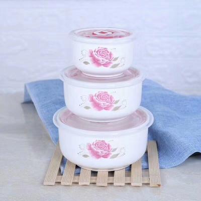 China Minimalist White Ceramic Cool Seal Bowl Retention Set With Plastic Lid Plain Bowls Handmade Bowls for sale