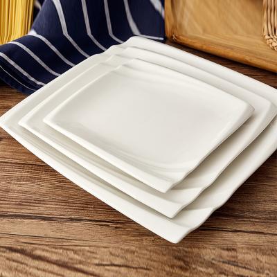 China Sustainable Wholesale White Porcelain Square Plates 8 10 12 Inch Restaurant Used Ceramic Dinner Plate for sale