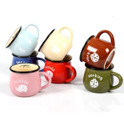 China Travel Colorful Custom Sport Sublimation Coffee Tea Uninverted Ceramic Mug With Black Rim Spoon Lid for sale